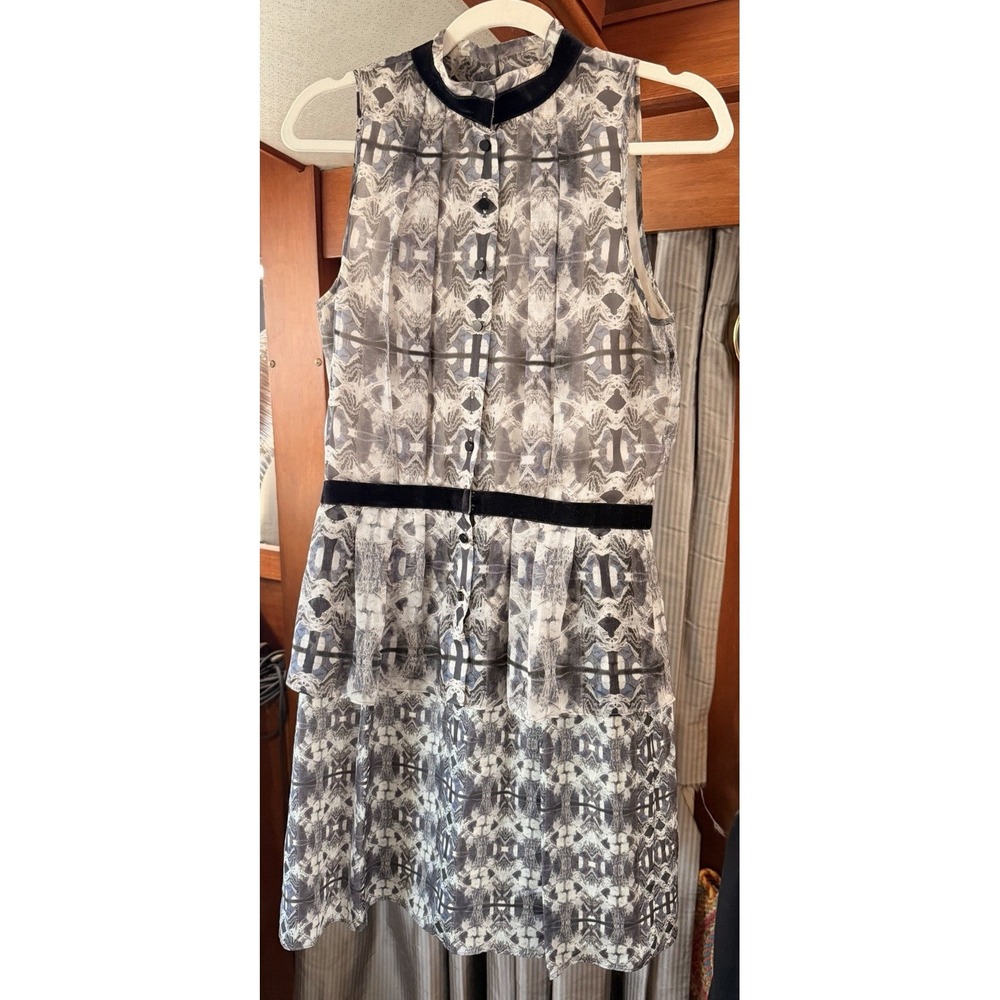 Theyskens' Theory Gray Black Geometric Silk High Neck Pleated Dress Size 4